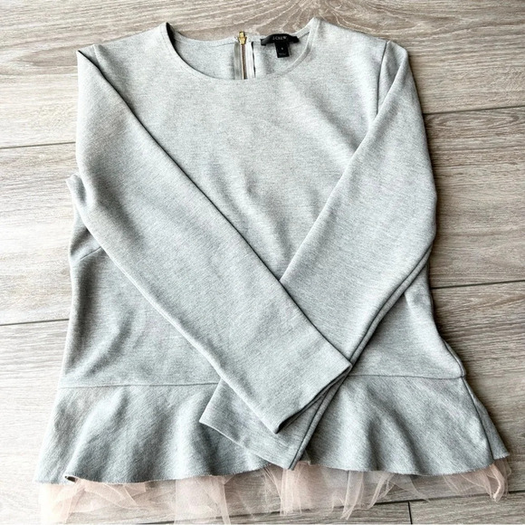 J. Crew Tulle Hem Peplum  Top in Grey - Picture 8 of 15